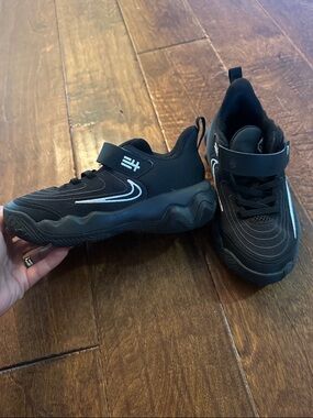 Kids Black Velcro Basketball Sneakers with White Accent